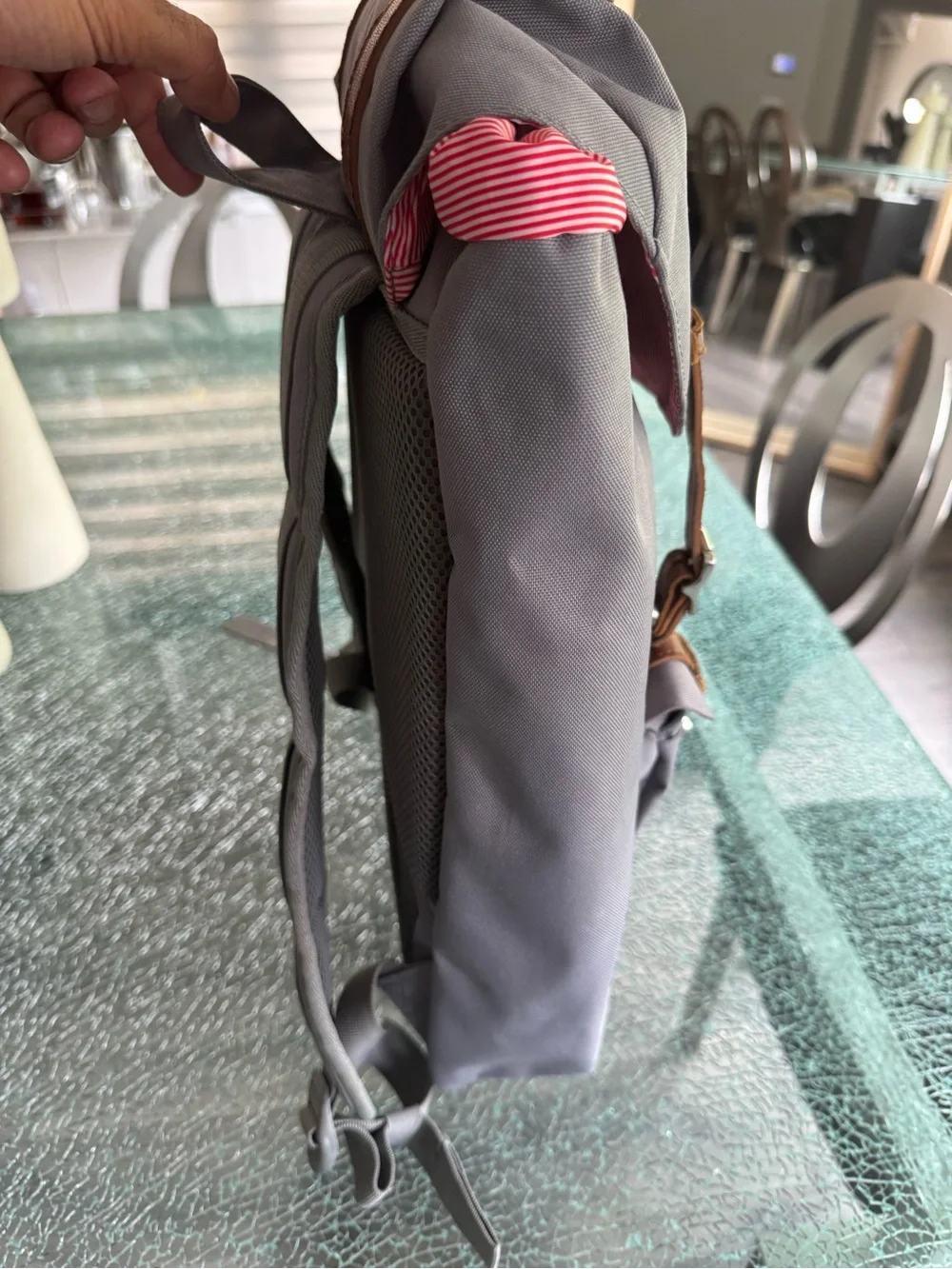 Herschel Supply Company Gray Backpack with Brown Straps and Pink Accents